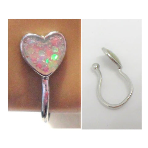 Clitoral Clitorial Clit Heart Hood Bar VCH Opal Faux Clip On No Piercing Needed Inner Outer Labia Stainless Steel Ring Intimate Jewelry - I Love My Piercings!
