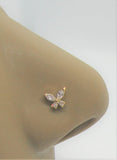 Nose Ring Stud CZ Gem Crystal Butterfly Nose Stud 20g 20 gauge Nose Jewelry Nostril Silver Gold Nose Stud L Shape Nose Stud
