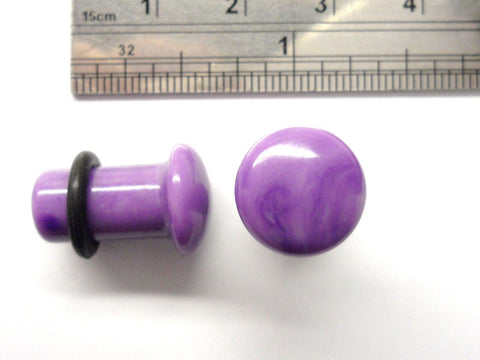 Pair Purple White Stone Single Flare Black O rings Ear Lobe Plugs 0 gauge 0g - I Love My Piercings!