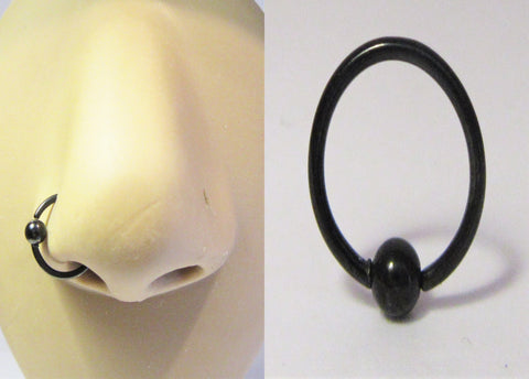 Black Titanium Ball Attached 8 mm Diameter Nose Nostril Hoop 16 gauge 16g