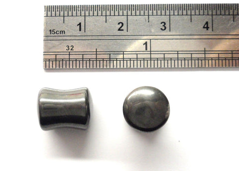 Pair Metallic Hematite Double Flare Ear Lobe Jewelry Plugs 0 gauge 0g - I Love My Piercings!