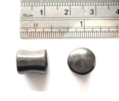 Pair Metallic Hematite Double Flare Ear Lobe Jewelry Plugs 00 gauge 00g - I Love My Piercings!