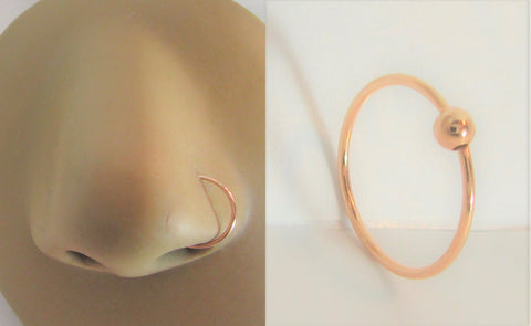 18k Rose Gold Fancy Ball Nose Jewelry Hoop Ring Small 9mm Diameter 22 gauge 22g