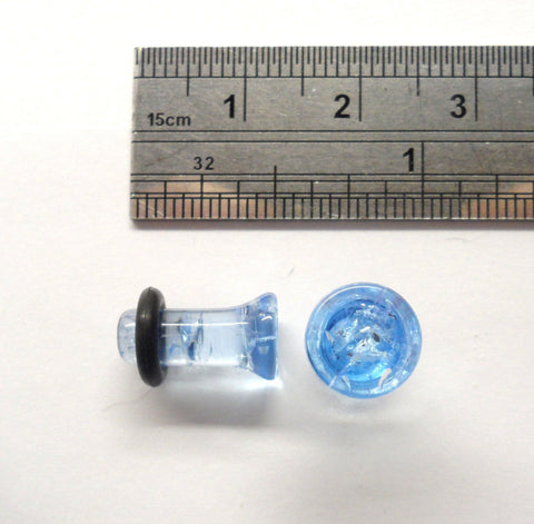 Pair 2 Piece Light Blue Acrylic Glitter Single Flare Lobe Plugs 2 gauge O Rings - I Love My Piercings!
