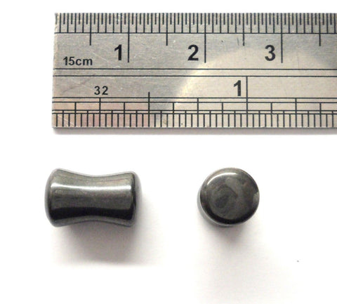 Pair Metallic Hematite Double Flare Ear Lobe Jewelry Plugs 2 gauge 2g - I Love My Piercings!