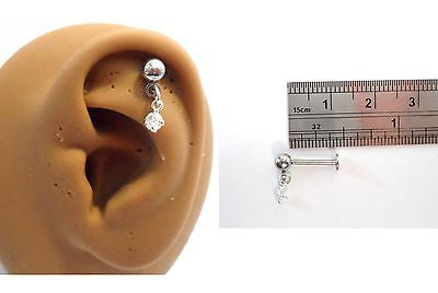 Cartilage Helix Tragus Crystal Gem Ear Stud Barbell 16 gauge 16g Clear - I Love My Piercings!