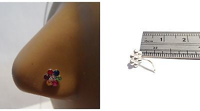 Sterling Silver Nose Stud Pin Ring L Shape Crystal Bubble Flower 20g 20 gauge - I Love My Piercings!