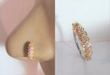 18k Gold Plated Seamless Nose Jewelry Hoop Ring Clear Crystal Gem CZ 20 gauge
