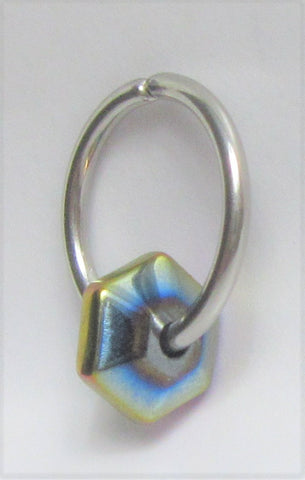 Surgical Steel Titanium Hexagon Oil Slick Seamless Hoop 14G 14 Gauge Earring Ear Cartilage