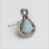 Sterling Silver Infinity White Opal L Shape Post Pin Stud Nose Ring 20 gauge 20g