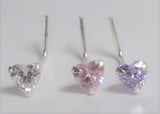 Sterling Silver Crystal Heart Nose Rings Pins L Shape Bent Studs Post 22 gauge 22g