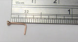 14k Rose Gold Plated Sterling Silver 1mm Clear Geml Nose Ring Pin L Shape Bent Stud Post 22 gauge 22g