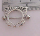 Surgical Steel Ornate Butterfly Nipple Hoop Shield Barbell Ring 14 gauge 14g
