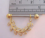18k Gold Plated Crystal Vine Loop Nipple Hoop Shield Barbell 14 gauge