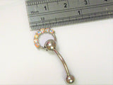 Iridescent Crystal Hoop Dangle Barbell VCH Clit Clitoral Hood Ring 14 gauge