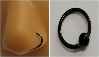 Black Titanium Nose Jewelry Hoop Captive Ring 20 gauge 20g 8mm diameter - I Love My Piercings!