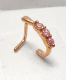 18K Rose Gold Plated L Shape Nose Ring Hoop Triple Pink CZ Crystals 18 gauge 18g - I Love My Piercings!