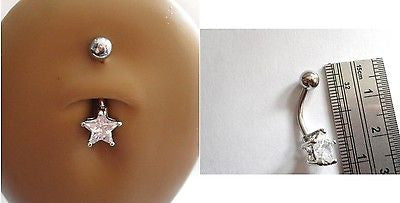 Surgical Steel Belly Ring Star Single Clear Crystal Claw Set 14 gauge 14g - I Love My Piercings!
