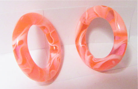 Pair Pink Marble Light Acrylic Seamless Segment Hoops Rings Plugs 4 gauge 4g