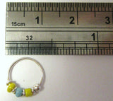 Sterling Silver Thin Nose Hoop Yellow Blue Beaded Ring 22 gauge 8 mm Diameter