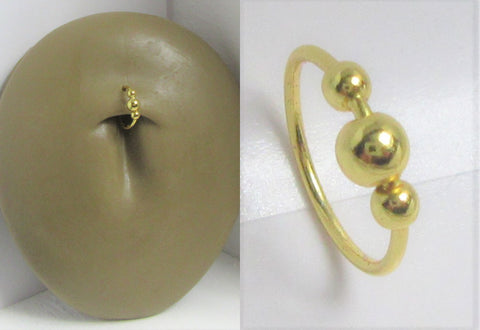 Gold Titanium Triple Ball Smaller Thinner Hoop Belly Navel Ring 20 gauge 20g