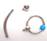 Blue Opal Stone Hoop Dangle Barbell Bar VCH Jewelry Clit Clitoral Hood Ring 14 gauge 14g