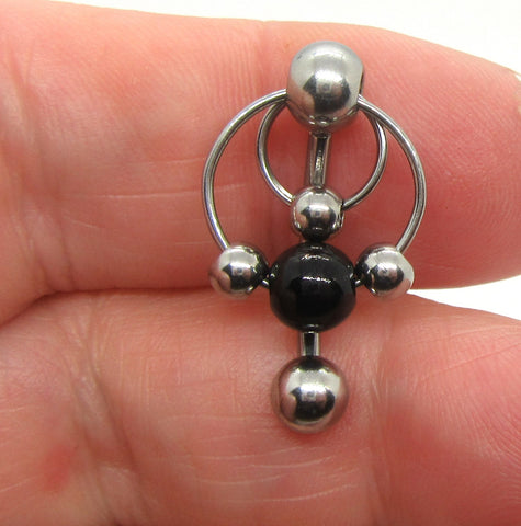 14G Beaded Black Silver VCH Jewelry Clit Hood Ring
