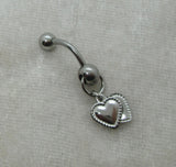 14G Heart Top Down Belly Ring Hoop Piercing Reverse Bar Barbell