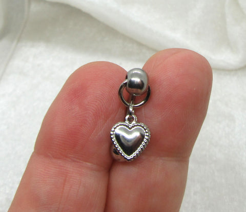 14G Heart Top Down Belly Ring Hoop Piercing Reverse Bar Barbell