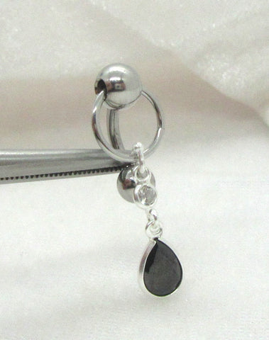 14G Top Down Belly Ring Black Crystal Belly Piercing Reverse Belly Bar Barbell - I Love My Piercings!