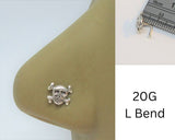 Skull Crossbones Nose Stud L Bend Shape Bent Post Jewelry 20 gauge 20G Nose Jewellry Pin Nostril