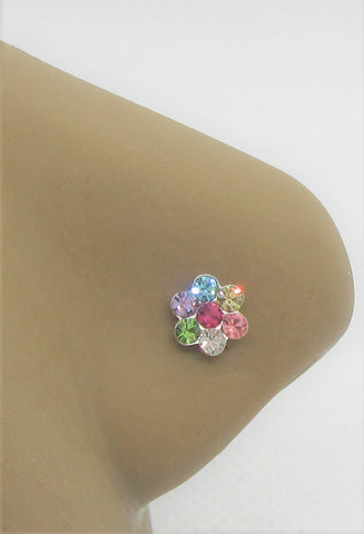 20G Nose Stud Nose Ring Nose Earring CZ Crystal Nose Stud Sterling Silver Flower L Shape Nose Stud 20 gauge Nose Jewelry Nostril Ring