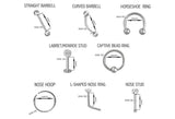 20G Nose Ring Nose Hoop Diamond Solitaire Black Gold Silver Nose Ring 8mm Diameter