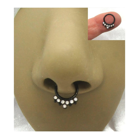 16G Black Septum Ring Hoop 8mm Diameter 16g Crystal Septum ring - I Love My Piercings!