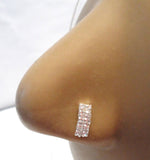 Sterling Silver Clear CZ Crystal Nose Double Line Stud L Shape Ring 20 gauge 20g - I Love My Piercings!