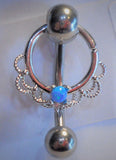 Surgical Steel Blue Opal Dangle Hoop Filigree VCH Clit Clitoral Hood Ring 14g - I Love My Piercings!