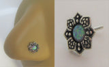 Sterling Silver Nose Stud Pin Ring Bent L Shape Flower Green Opal 20 gauge - I Love My Piercings!