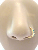 18K Gold Plated L Shape Nose Ring Stud Hoop Aqua Green CZ Crystals 18 gauge 18g - I Love My Piercings!