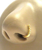 18K Gold Plated L Shape Nose Ring Stud Hoop 3 Clear CZ Crystals 20 gauge 20g - I Love My Piercings!