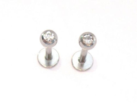 2 Surgical Steel Clear CZ Crystal Ball Flat Back Posts Studs Bars 16 gauge 16g - I Love My Piercings!