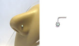 Surgical Steel White 2 mm Opal Nose Stud L Shape Bent Post Pin 20 gauge 20g - I Love My Piercings!