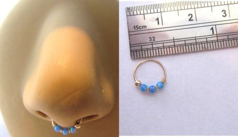 10K Yellow Gold Blue Opalite Beaded Septum Hoop Ring Thinner 20 gauge 20g 8 mm - I Love My Piercings!