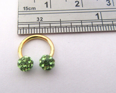 Gold Titanium Small 8 mm Horseshoe Hoop Ring Light Green Crystal Balls 16 gauge - I Love My Piercings!