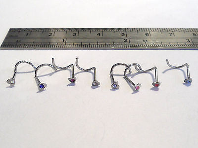 8 piece New Nose Ring Screw Twist Curled HEART 20g 20 gauge guage CZ Gem - I Love My Piercings!