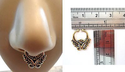 Gold Brass Fake Faux Curtsy Ornate Septum Hoop Barbell Ring Looks 18 gauge - I Love My Piercings!