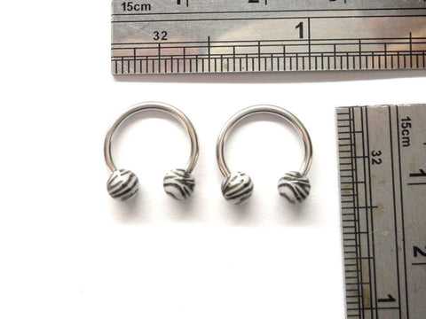2 Pc Surgical Steel Zebra Balls Ear Piercing Hoop Horseshoes 16 gauge 16g - I Love My Piercings!