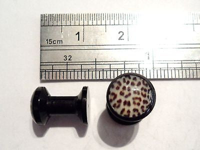 2 pieces Black Acrylic Flesh Snow Leopard Plugs Screw on Back Fit 4g 4 gauge - I Love My Piercings!