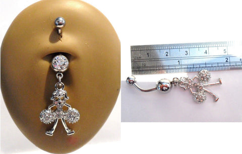 Surgical Steel Clear CZ Cheerleader Belly Curved Bar Barbell Ring 14 gauge 14g - I Love My Piercings!