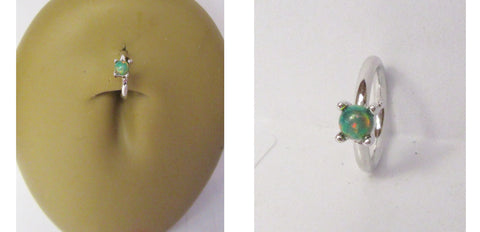 Surgical Steel Green Opal Claw Set Seamless Belly Navel Hoop 16 gauge 16g