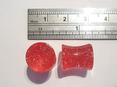 2 pieces Pair Red Acrylic Glitter Double Flare Lobe Plugs 00 gauge 00g - I Love My Piercings!